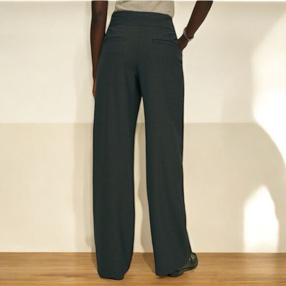 Reformation Size 6 Wide Leg Trouser Pants Charcoal Black Pinstripe Academia Work - Picture 1 of 9